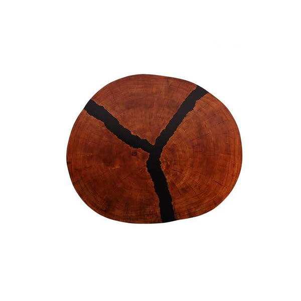 Round Wood Side Table with Black Resin - Shevron