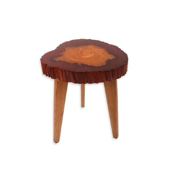 Teak Wood Slice Side Table with Gold Resin - Shevron