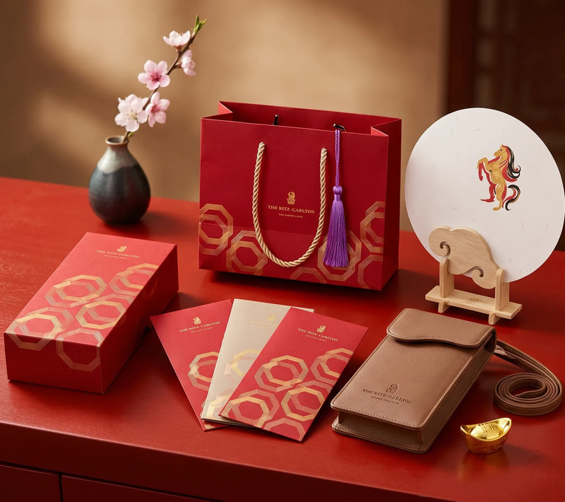 Custom CNY gift box with red packets, corporate festive gift Singapore