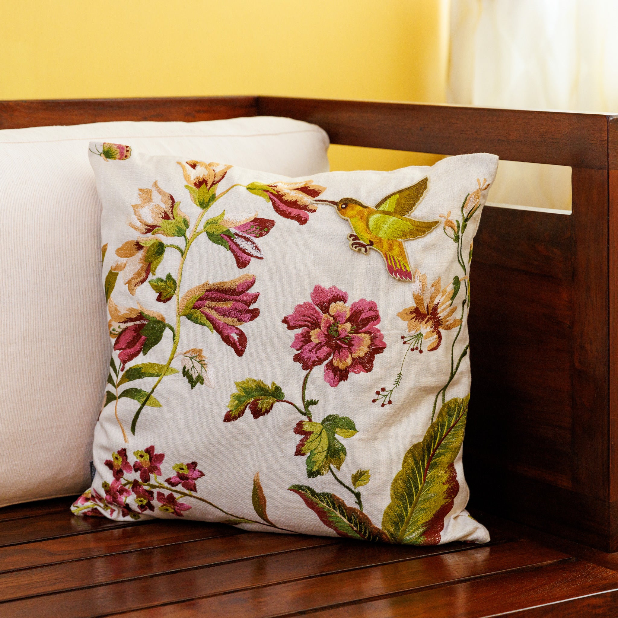 2025 Golden Finch and Amethyst Bloom Cushion Cover