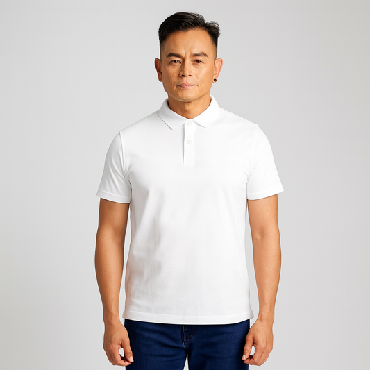 White Polo Shirt – 100% USA Luxury Pima Cotton, Tailored Fit