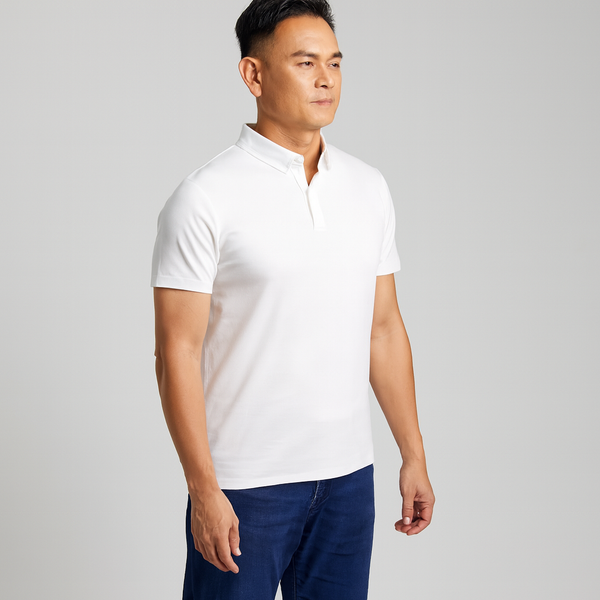 White Polo Shirt – 100% USA Luxury Pima Cotton, Tailored Fit