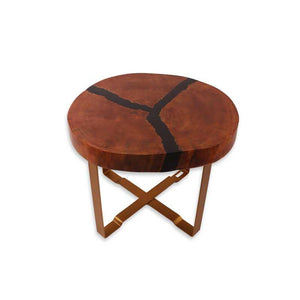 Round Wood Side Table with Black Resin - Shevron